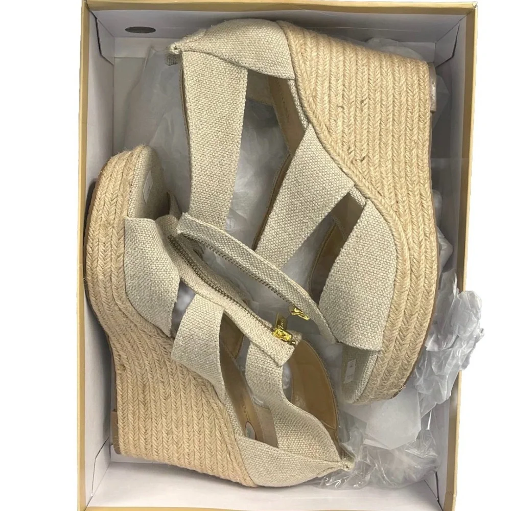 Michael Kors‎ Women's Damita Platform Wedge Espadrilles Natural Lyst Sz 10M